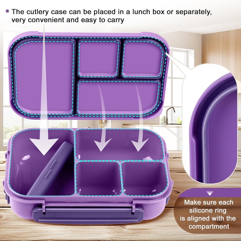 Amathley Lunch Box Kids,Bento Box Adult,Leakproof Lunch Containers for Adults/Kids/Toddler,1200ML-4 Compartments bento Lunch box with Utensil,Microwave & Dishwasher & Freezer Safe (Purple) - Image 4